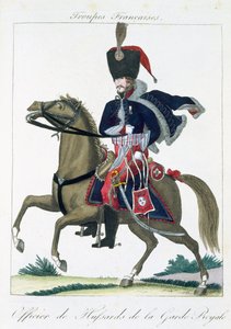 Mounted officer of the Hussars of the Royal Guard, from Troupes Francaises, pub. chez Basset, Paris, c.1790