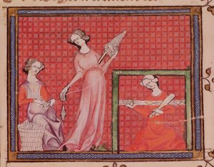 Women Spinning Wool, from Ovide Moralise Written by Chretien Legouais by French School