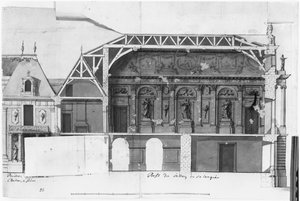 South-north cross-section of the Grand Salon and the Salle de Diane of the Chateau de Versailles constructed by Louis Le Vau by French School