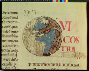 Historiated initial Q depicting a Cistercian monk harvesting in the fields, from Moralia in Job by Pope Gregory the Great