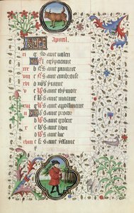 April: Taurus and a Man Carrying a Branch, from a Book of Hours