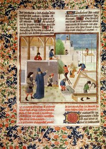 Construction of a House, from Livre des Prouffitz Champestres by Pietro de Crescenzi by French School