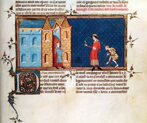 Two lepers begging, from Le Miroir Historial, by Vincent de Beauvais by French School