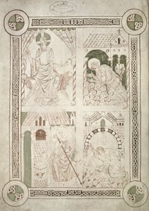 St. Augustine at the Feet of Christ and the Scribe Alardus Offering his Book to St. Vaast, frontispiece to Confessions by St. Augustine by French School