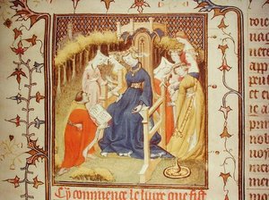 The author presenting his work to a group of women, from 