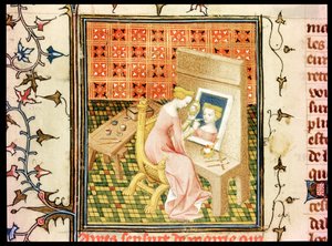 St. Marcia (d.632) Painting a Self Portrait, from De Claris Mulieribus, by Giovanni Boccaccio (1313-75)