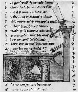 Attack of a castle, from Le Roman de Renart