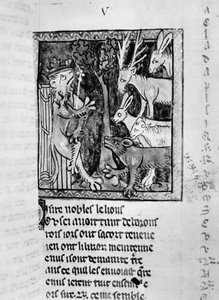 Noble holding court, illustration from the Roman de Renart by French School