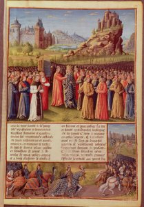 Saint Bernard (c.1090-1153) of Clairvaux preaching the Second Crusade in the presence of King Louis VII (c.1120-80) of France at Vezelay in 1146, from Passages faits Outremer