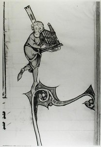 Musician Playing a Portative Organ, from lHistoire de Merlin, c.1280-90