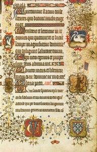 Ms Lat 919 fol.96 (detail) of Coats of Arms and Animal Decoration, from St. Peter Leading Jean de France Duke of Berry into Paradise, from the Grandes Heures de Duc de Berry by French School