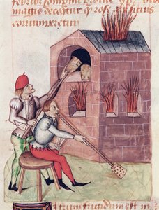 Glass blowers, from Tractatus de Herbis by Dioscorides