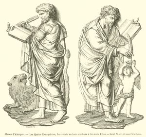Museum of Alencon, The Four Evangelists, Wood Bas-reliefs Attributed to Germain Pilon, Saint Mark and Saint Matthew (engraving)