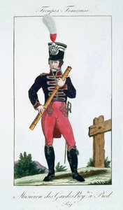 Musician of the Royal Footguards, from Troupes Francaises, pub. chez Basset, Paris, c.1790