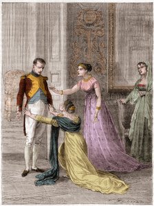 Napoleon Bonaparte (1769-1821), Emperor of France, granting Madame de Polignac the grace of her husband