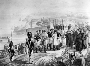 Napoleon arriving on the Island of Elba, 1814 by French School
