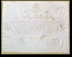 Napoleon Bonapartes authorization for the purchase of Louisiana by the United States, 30th April 1803 by French School