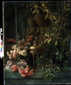 Still Life (Virgin and Child, Lantern, Flowers) by French School