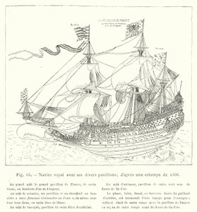 Royal Ship with Its Various Flags; After a Print from 1666 by French School