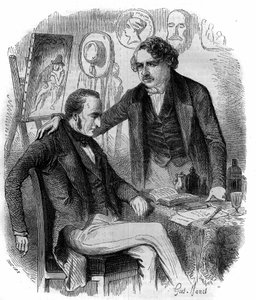 Nicephore Niepce (1765-1833) and Louis Daguerre (1787-1851), French inventors, pioneers of photography. Engraving from 1852.