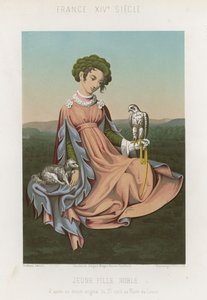 Noble Girl Sitting with a Falcon on Her Arm