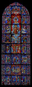 Notre Dame de la Belle Verriere; below are scenes of the Cana Marriage and Christ