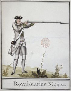 Officer of the Marine Royale with a bayonetted musket, 1768 by French School