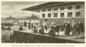 Ogawa-Bata, Docks and Rice Warehouses of the Taikun (engraving) by French School