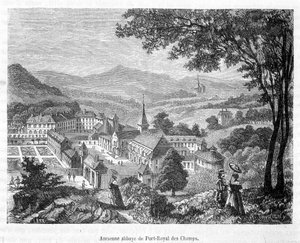 Old abbey of Port Royal des Champs bird view - engraving