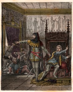 One hundred years war: The dolphin Charles (then Charles V) and Etienne Marcel who murdered two ministers Robert de Clermont and Jean de Conflans in the room of the French dolphin by French School