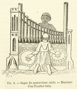 14th Century Organ, Miniature from a Latin Psalter (engraving) by French School