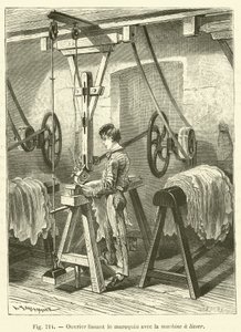 Worker Smoothing Morocco Leather with a Smoothing Machine (engraving) by French School