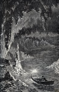 Padirac Cave in the Lot department, in France - Riviere souterraine - Gouffre de Padirac - dans le Lot en France - engraving in 