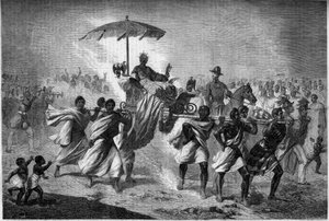 Palanquin Walk of the Queen of Madagascar Raboude (Rasoherina) (1818-1868), wife of Radama II. Engraving in "Le Monde Illustré" n°303 of January 31 by French School