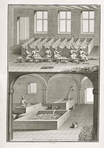 Paper making, from the Encyclopedie des Sciences et Metiers by Denis Diderot published c.1770 by French School