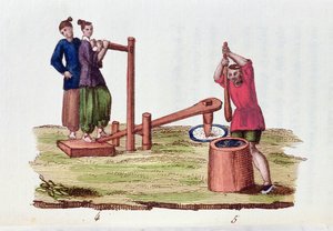 Paper manufacturing from bamboo, from La Chine en Miniatures by M. Breton, published in Paris, 1811