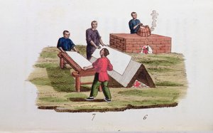Paper manufacturing from bamboo, from La Chine en Miniatures by M. Breton, published in Paris, 1811