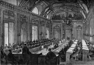 Paris, 4 August 1871: first meeting of the municipal council in the Throne Hall of the Palais du Luxembourg. Engraving in Le Monde Illustré n°748 of 12 August 1871