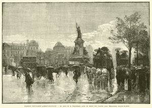 Paris During the Exhibition, Place de la Republique, Starting Point for Carriages to the Exhibition, a Rainy Day by French School