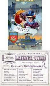 Paris, front and reverse of a promotional card for Lefèvre-Utile (LU) biscuits, late 19th century by French School