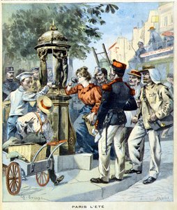 Parisians Drinking Around a Wallace Fountain - in 