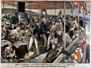 Parisians enjoy a steamboat excursion on the Seine to Saint-Germain by French School
