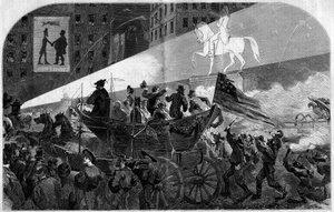 Party in the Streets of New York to Celebrate the Installation of the Transatlantic Telegraphic Cable Between the United States and England in 1858. Engraving in Le Monde Illustré n°79 of 16 October 1858 by French School