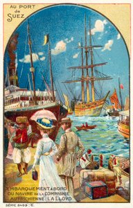 Passengers boarding a ship of the Austrian Lloyd line at the port of Suez, Egypt by French School