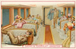 Passengers in a railway carriage by French School