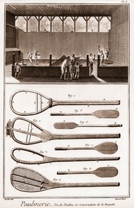 Paulmerie - Jeu de paume et construction de la racket - Jeu de Paume court and various stages in the construction of racquets (paddle-bats or battoirs) - 