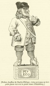 Perkeo, Jester of Charles-Philippe, Grotesque Painted Wooden Statue Placed Opposite the Great Tun of Heidelberg