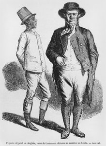 Peyrade disguised as an English man and Contenson as a mulatto servant, illustration from Splendors and Miseries of Courtesans by Honore de Balzac, published 1867