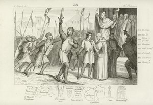 Philip I of France and Pope Urban II rallying followers for the First Crusade, c1095