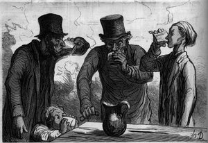 Physiology of the drinker: the four ages. Cartoon by Honore Daumier. Engraving in Le Monde Illustré n°289 of October 25 by French School